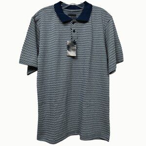 PX Premium Xpression Navy Diamond Pattern Short Sleeve Polo Shirt NWT Size L